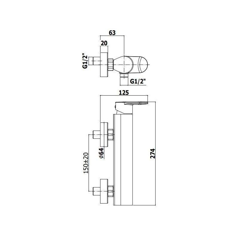 Aufputz Duscharmaturen Externer Duschmischer mit Duschset Paffoni CA168DCR