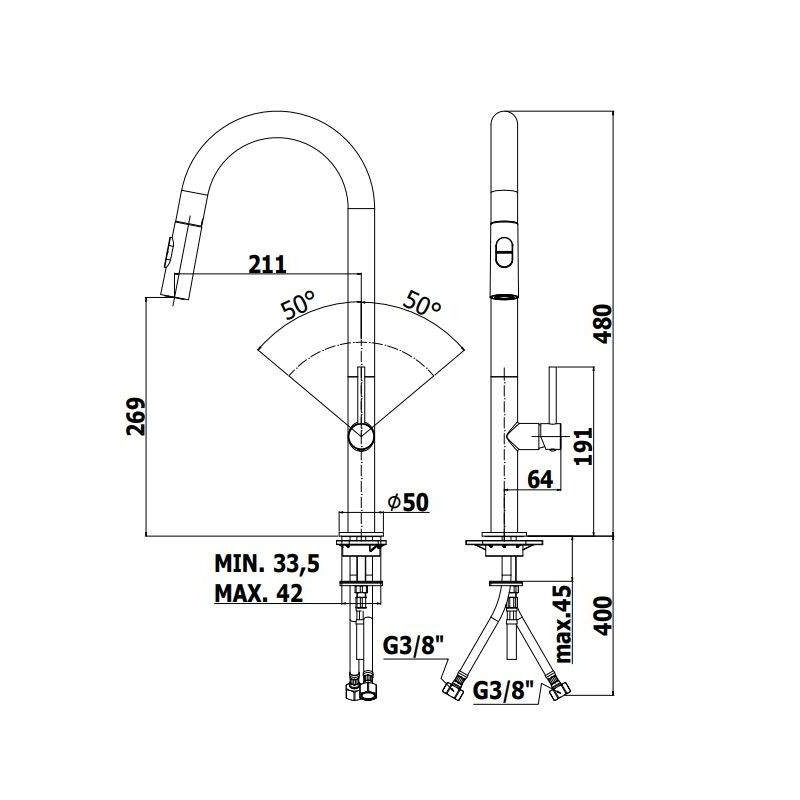 Robinets avec douche amovible Mitigeur évier haut avec bec orientable Paffoni CH185CR