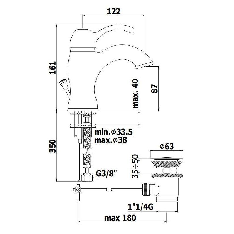 Grifos Lavabo Monomando Mezclador de lavabo con desagüe 1"1/4 Paffoni Flavia FA075CR