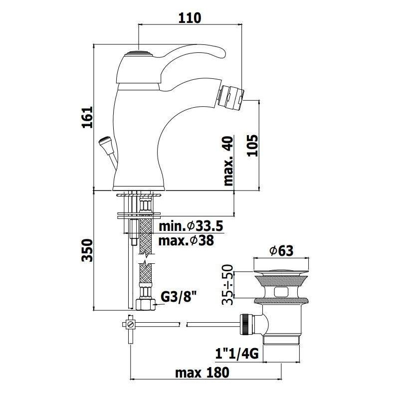 Robinets pour le bidet 1 levier Mitigeur bidet avec vidage 1"1/4 Paffoni Flavia FA135CR