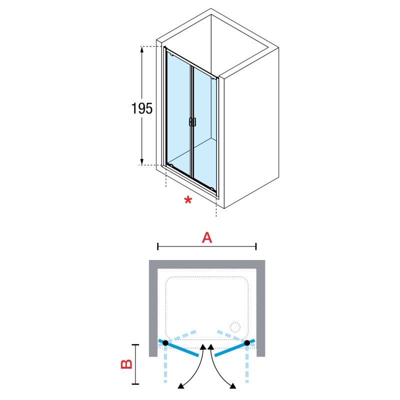 Cabina de ducha con puerta de salón Mampara de ducha en nicho salón dimensiones apertura 70 cm perfiles plata Novellini Lunes 2.