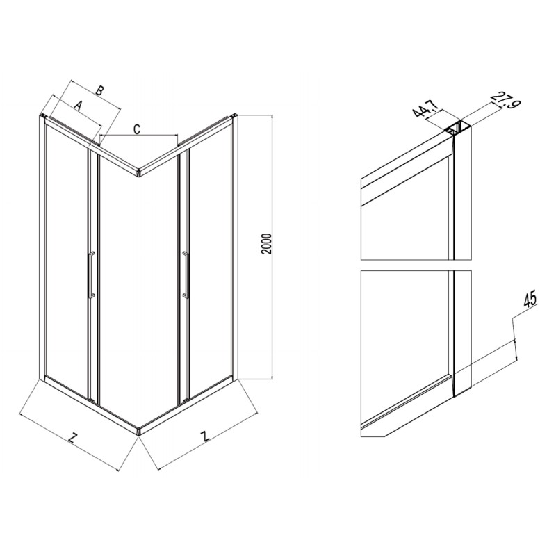 Corner shower cubicle Corner shower enclosure with four doors Samo Europa B7816