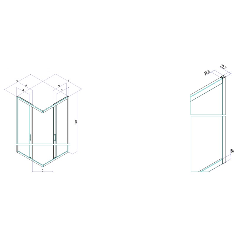 Corner shower cubicle Corner shower enclosure with four doors Samo Cee Art B0916