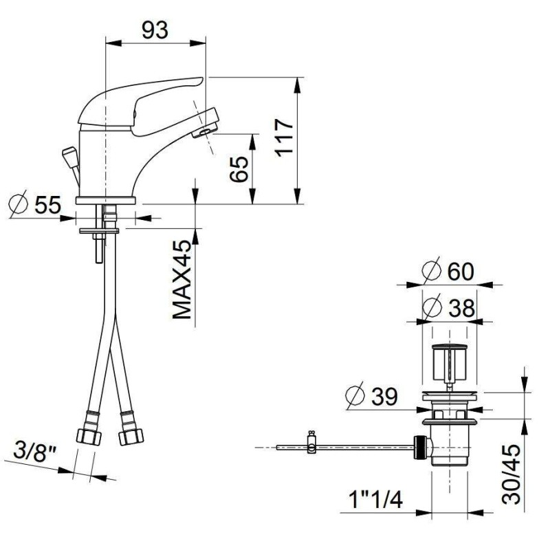 Juego de grifo de baño Conjunto de grifería para lavabo y bidé en latón cromado Icrolla H23 KITH23CR