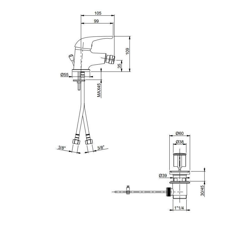 Juego de grifo de baño Conjunto de grifería para lavabo y bidé en latón cromado Icrolla H23 KITH23CR