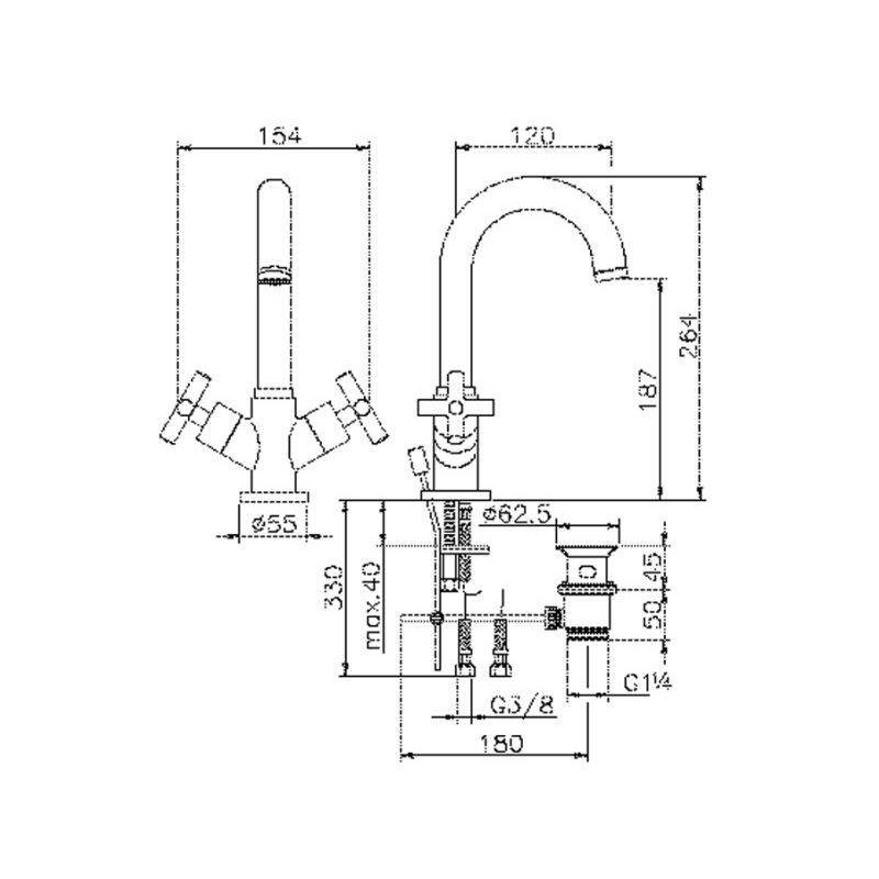 2-handle Waschbasin mixer Huber Suite SU00051021 classic design washbasin mixer