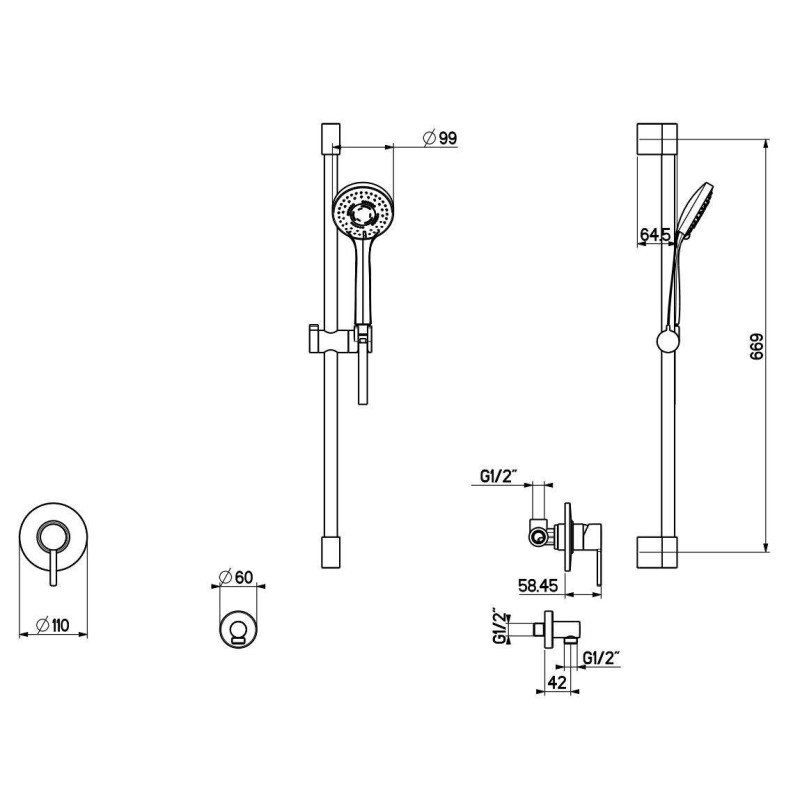 Kit Douche Composition du robinet pour cabine de douche Gattoni Eden KTH535/51C0