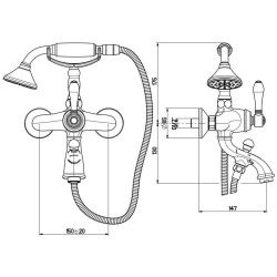 Robinets baignoires Monoleva Mitigeur de bain extérieur de couleur bronze antique avec ensemble de douche Gattoni Orta 2710/27VB