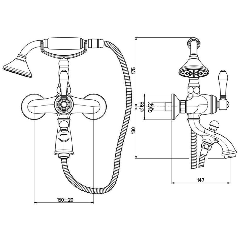 Robinets baignoires Monoleva Mitigeur de bain extérieur de couleur bronze antique avec ensemble de douche Gattoni Orta 2710/27VB