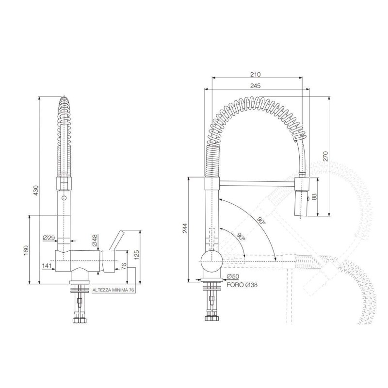 Spandrel kitchen taps Kitchen sink mixer under the window with pull-out shower Nice 30034M5CR