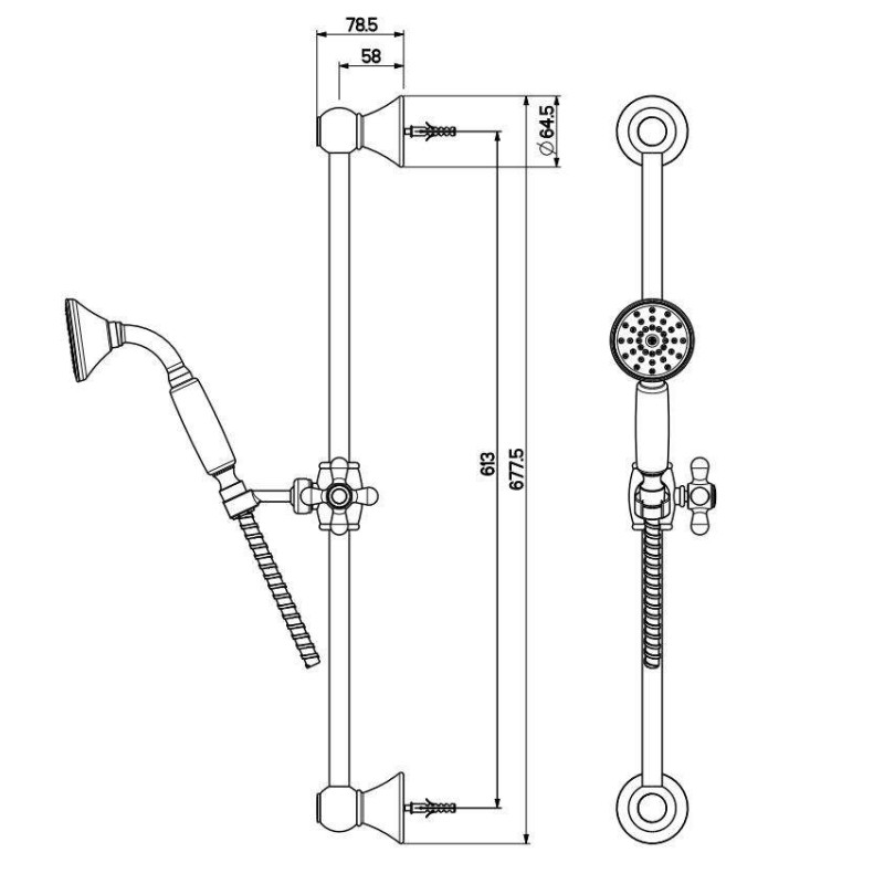 Full Shower Kit Mixer set with shower rail in chrome Gattoni Orta KT110/27C0.OLD