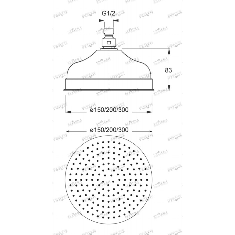 Pommes de douche rond Pomme de douche de style ancien avec finition dorée Sphera SIR