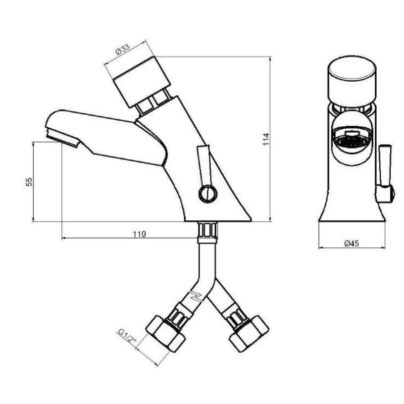 Robinets avec bouton de temps pour la sortie d'eau Mitigeur de lavabo temporisé avec mitigeur à levier latéral Idral Modern 0821