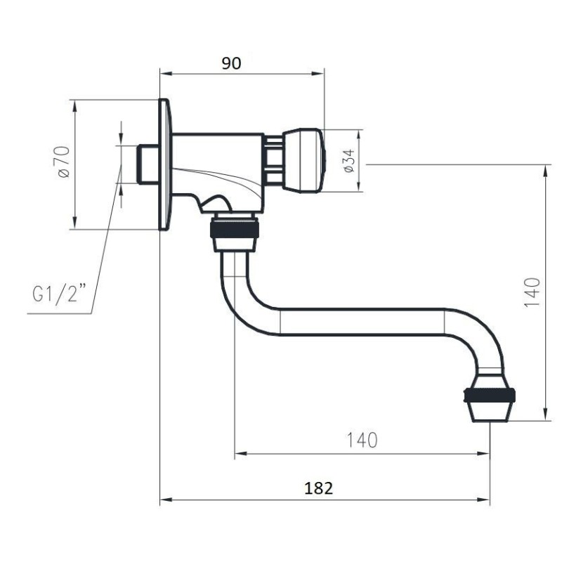 Grifos con pulsador Grifo de pared temporizado para lavabo con caño giratorio Idral Classic 08015/E