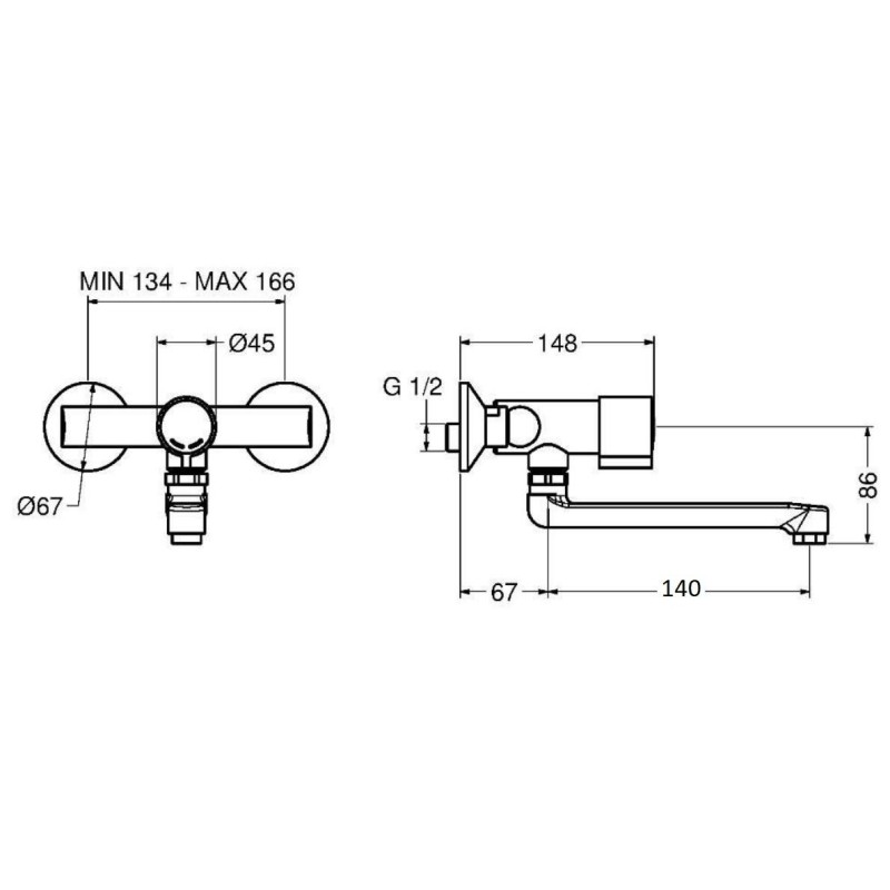 Rubinetti temporizzati a Pulsante Miscelatore lavabo/lavello a parete con comando a pulsante Idral Minimal 08135 - 08135-140