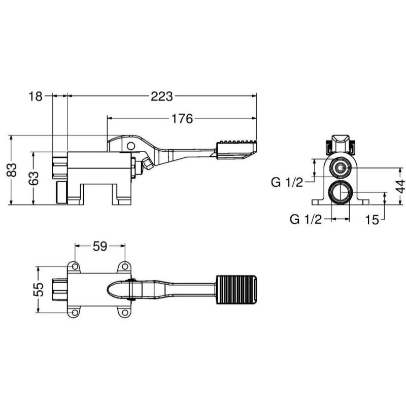 Armaturen mit Fußbetätigung Fußhahn für Bodenverlegung 223 mm lang Idral 02061