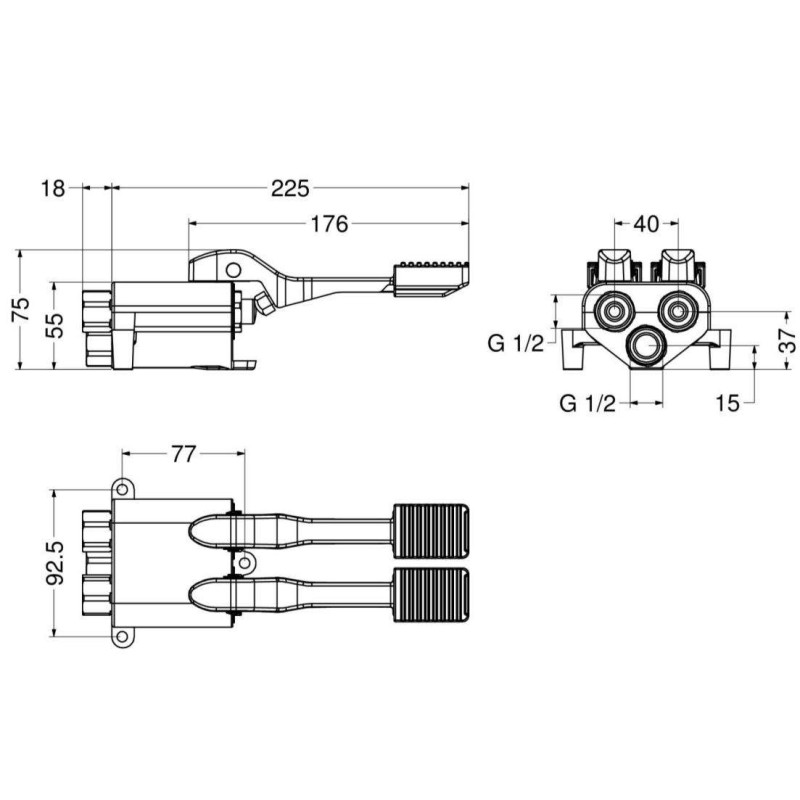 Robinets à pédale Mélangeur à deux pédales pour installation au sol avec contrôle d'eau indépendant Idral 02066