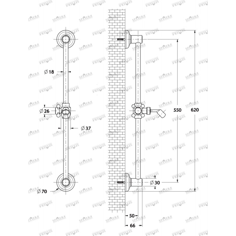 Latches Antique style sliding rail with shower and flexible bronze finish Sphera KING