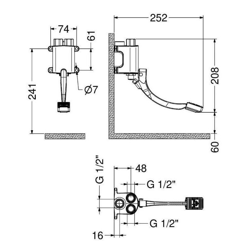 Grifos de pedal Mezclador progresivo monopedal para instalación mural Idral 02072/90