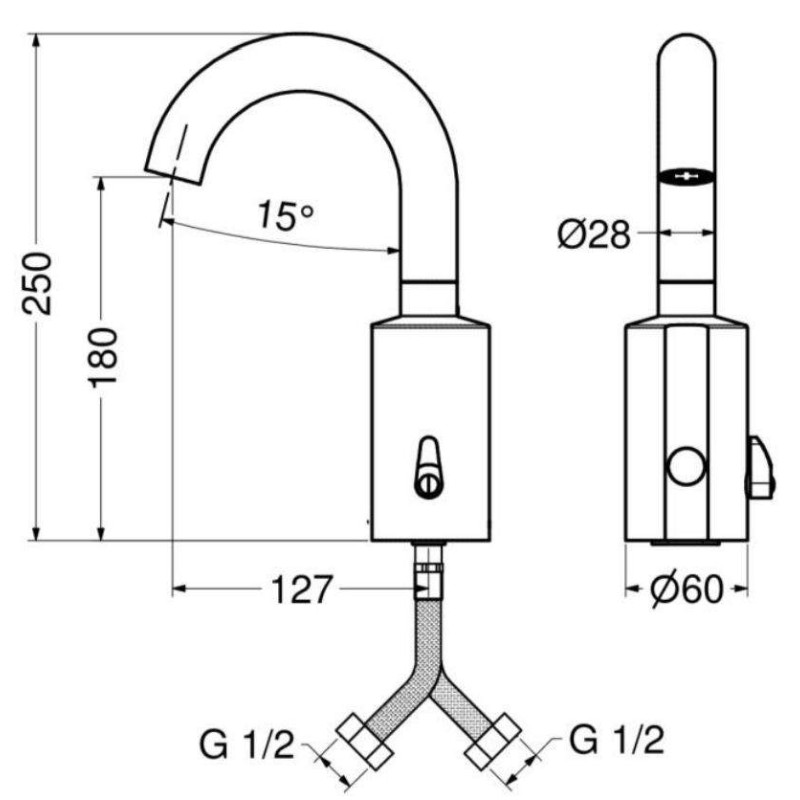 Elektronische Waschtischarmaturen Elektronischer Waschtischmischer mit Fotozellensteuerung Idral Curve 02504-02504/R