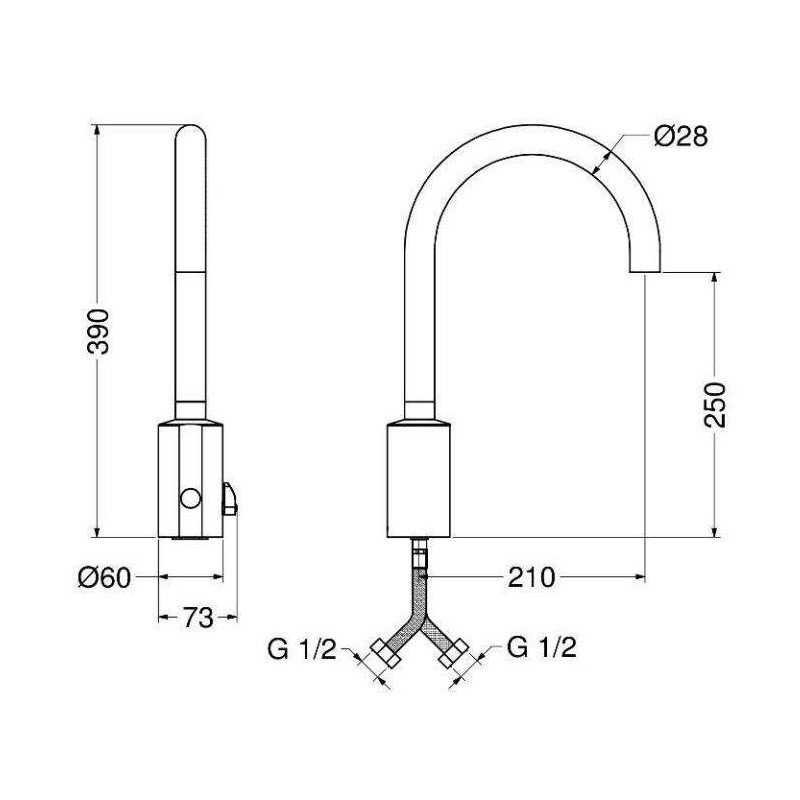 Mezcladores baño electrónicos Mezclador electrónico de lavabo/fregadero con caño alto regulable Idral Curve 02506-2506/R