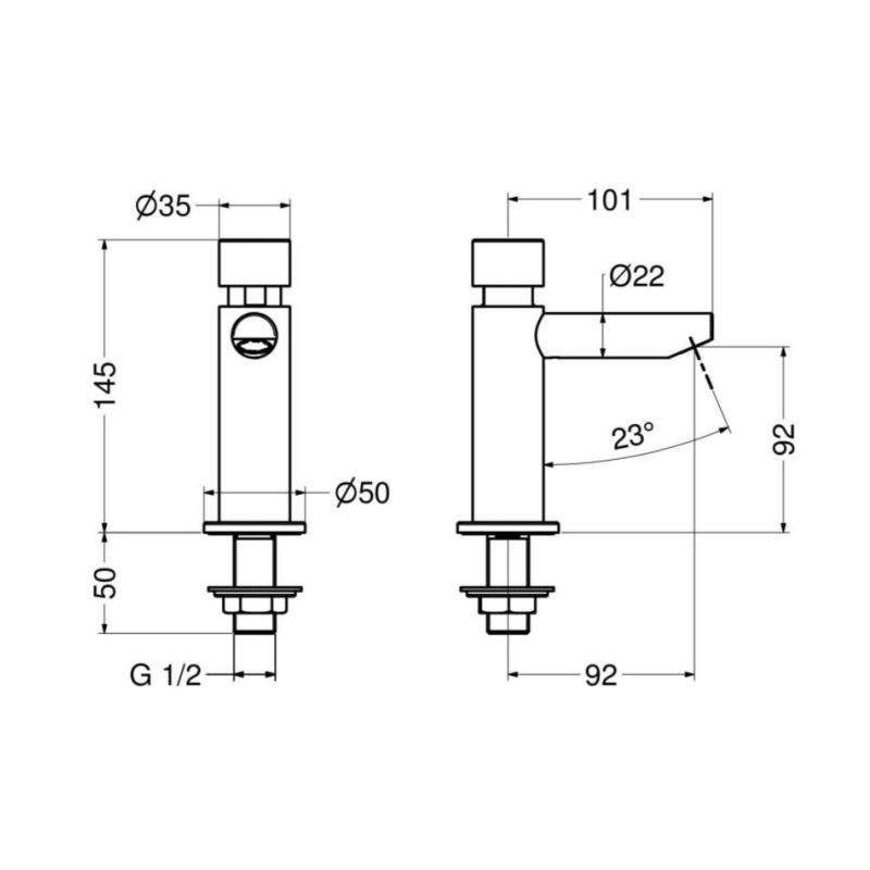 Zeitgesteuerter Druckknopfarmaturen Beckenhahn mit Druckknopf und zeitgesteuertem Stopp Idral Minimal 800.10