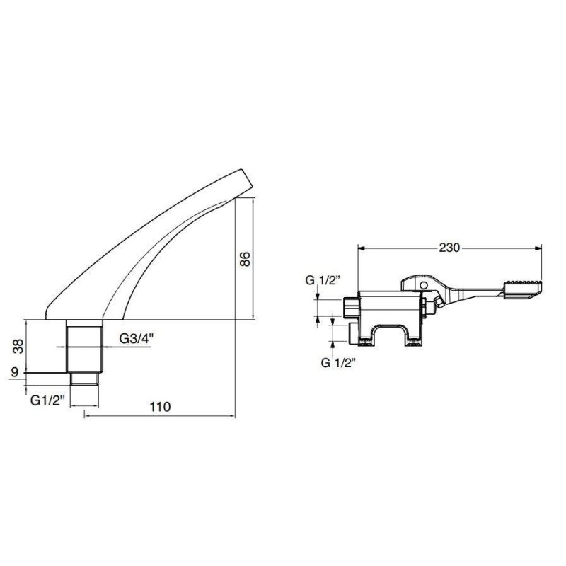 Foot-operated taps Installation kit complete with single-pedal mixer and spout Idral KFL70/26