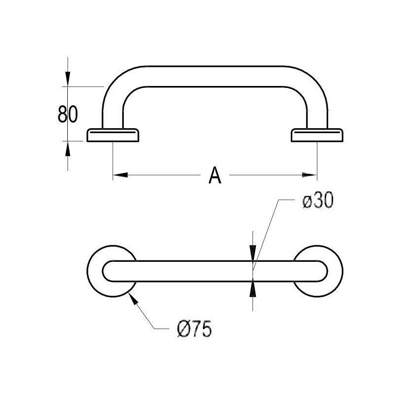 Barras de baño Barra de apoyo lineal para baño minusválidos con instalación mural Idral Easy 12000V