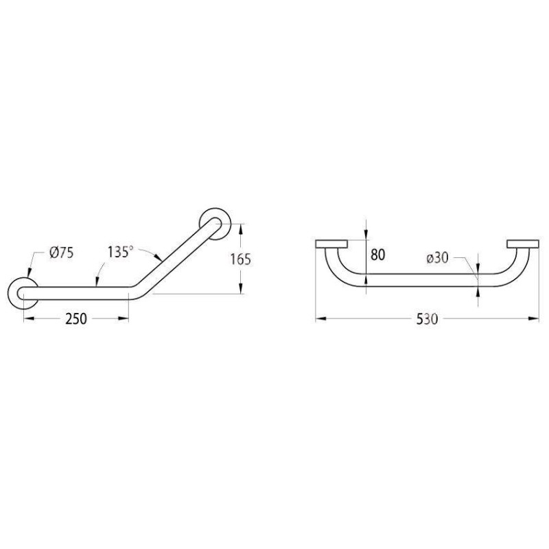 Duschhandläufe 135° abgewinkelter Griff, 530 mm lang, in weißer Farbe Idral Easy 12013V-12013R