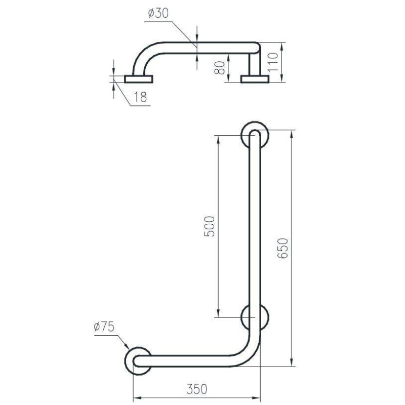 Mains courantes pour handicapés Barre droite et gauche pour salle de bain handicapés Idral Easy 12001V-DX - 12001V-SX