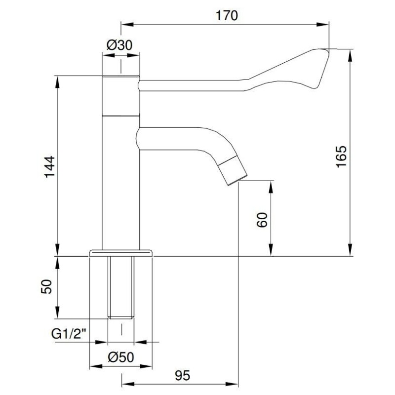 Taps with clinical lever Basin tap with clinical lever for easy control Idral 02150