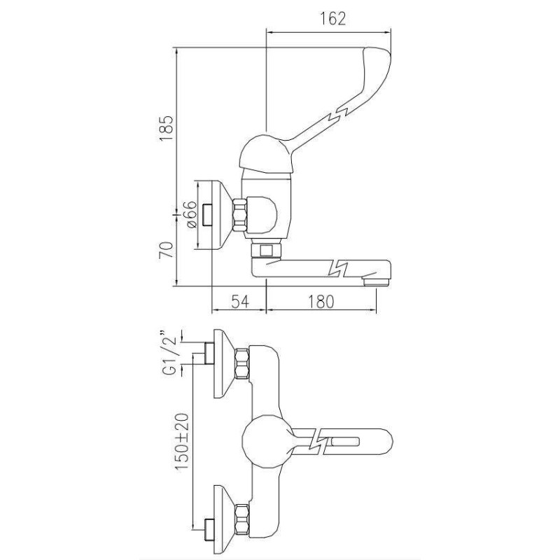 Robinets pour la cuisine à muraux Mitigeur évier mural avec levier clinique et bec pivotant Idral 02400