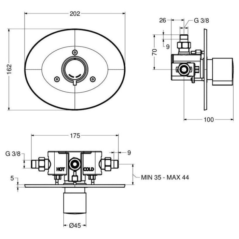 Zeitgesteuerter Druckknopfarmaturen Eingebauter Duschmischer mit zeitgesteuertem Stopp Idral Minimal 08142-08142/1