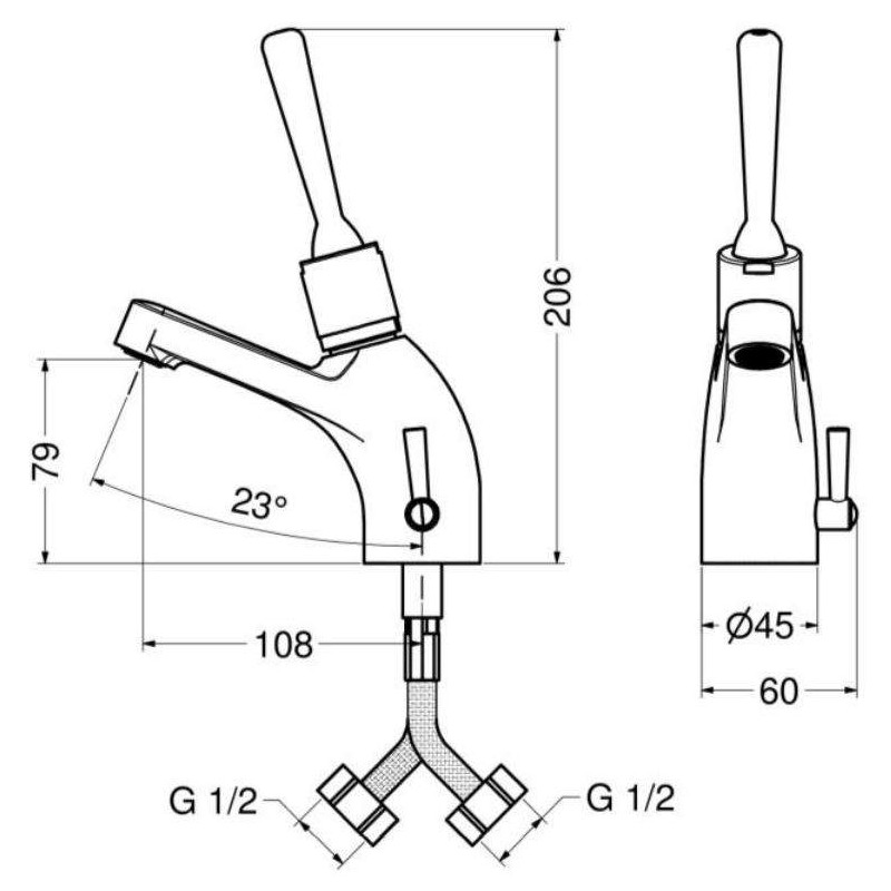 Robinets avec bouton de temps pour la sortie d'eau Mitigeur lavabo temporisé avec levier anti-dévissage Idral Classic 08013A