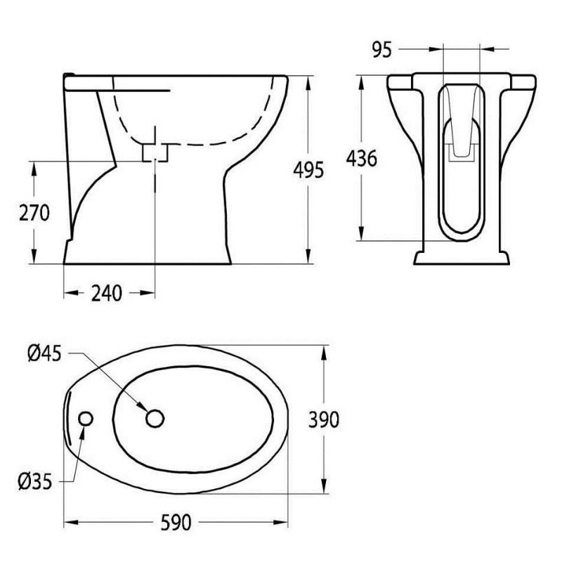 Sanitäreinrichtungen für Behinderte 49 cm hohes Keramikbidet mit 4 Befestigungspunkten Idral Easy 10207