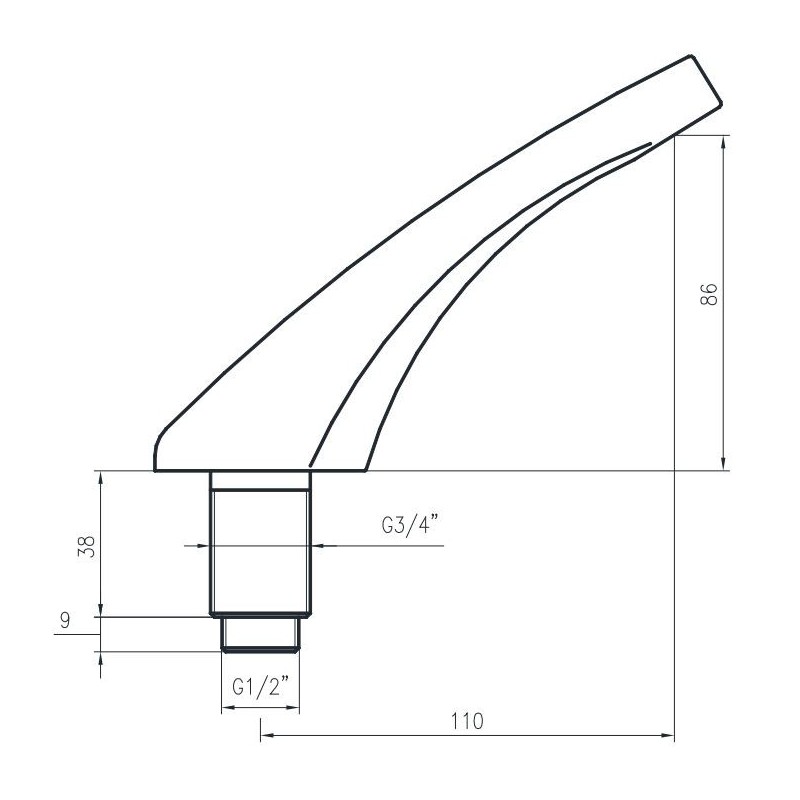 Spout of the tap spare parts Fixed spout for installation on top Idral 02026