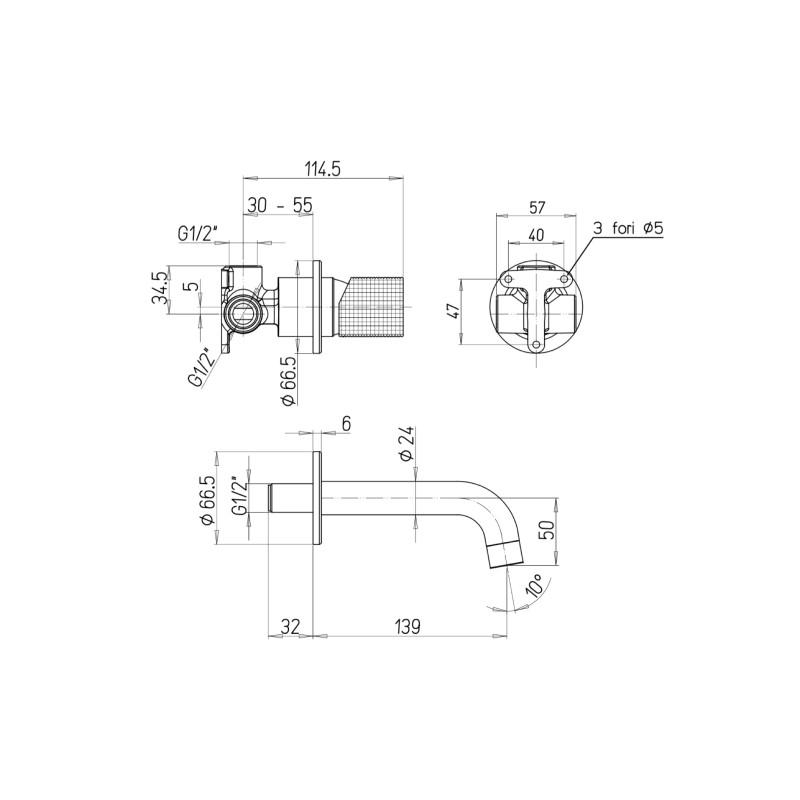 Grifo lavabo de pared Mezclador de lavabo de pared empotrado con caño 14 cm Cox Grip 7GCR208PBC