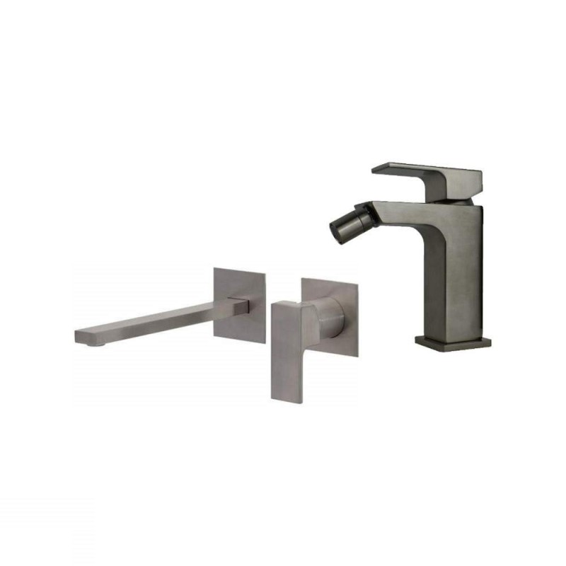 Robinet de salle de bain Ensemble lavabo et bidet mural de couleur nickel brossé Gattoni SQUARE KITSQUARENS3