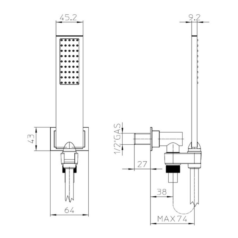 Handbrausen Duschset mit verstellbarer Halterung und mattschwarzem Wasserauslass Bossini Flat-One C13011