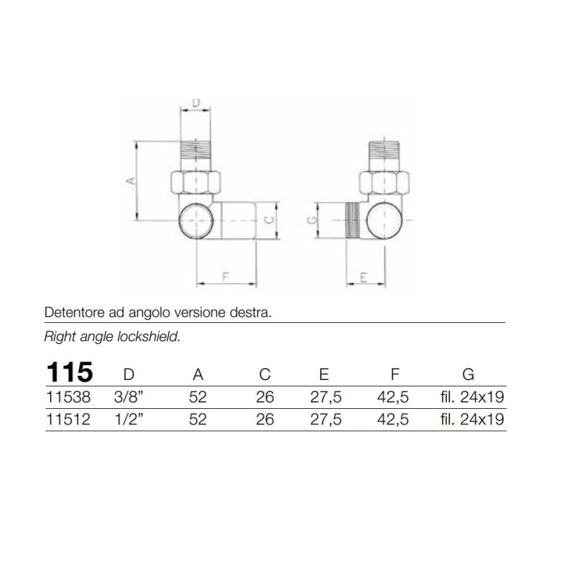 Valvole Detentori Termosifone Detentore ad angolo versione destra colore cromo Arteclima 115