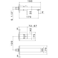 Grifo lavabo de pared Mezclador de lavabo de pared con caño de 190 mm de largo Newform Ergo-Q 66428E