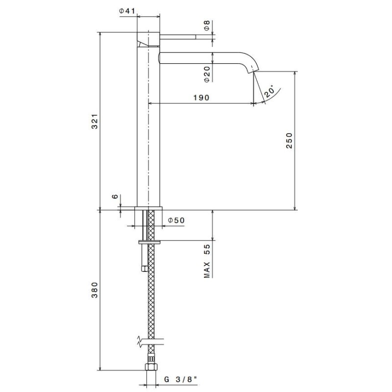 Washbasin taps High countertop basin mixer without waste with long spout Newform X-STEEL 69615X