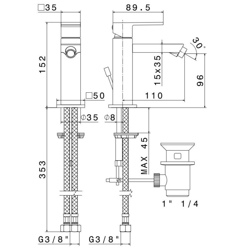 Single Lever Taps Washbasin Mixer Single lever bidet mixer with 1"1/4 pop-up waste Newform Ergo-Q 66425