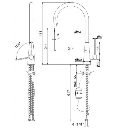 Kitchen taps with shower head Kitchen sink mixer with retractable pull-out shower Newform Ycon 64213.21.018