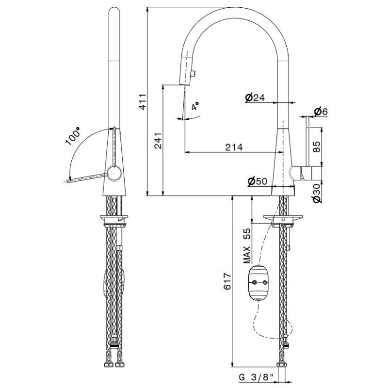 Kitchen taps with shower head Kitchen sink mixer with retractable pull-out shower Newform Ycon 64213.21.018