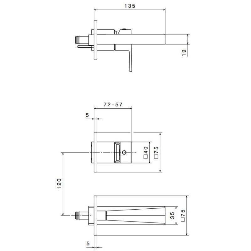 rubinetti lavabo a parete Wall mounted basin mixer with 135 mm long spout Newform Ergo Open 66530E