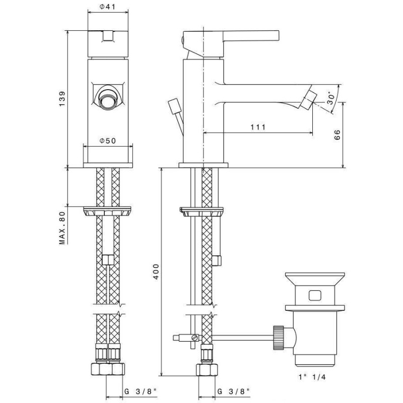 Grifos bidé monomando Mezclador monomando de bidé con desagüe 1"1/4 Newform Ergo 65825