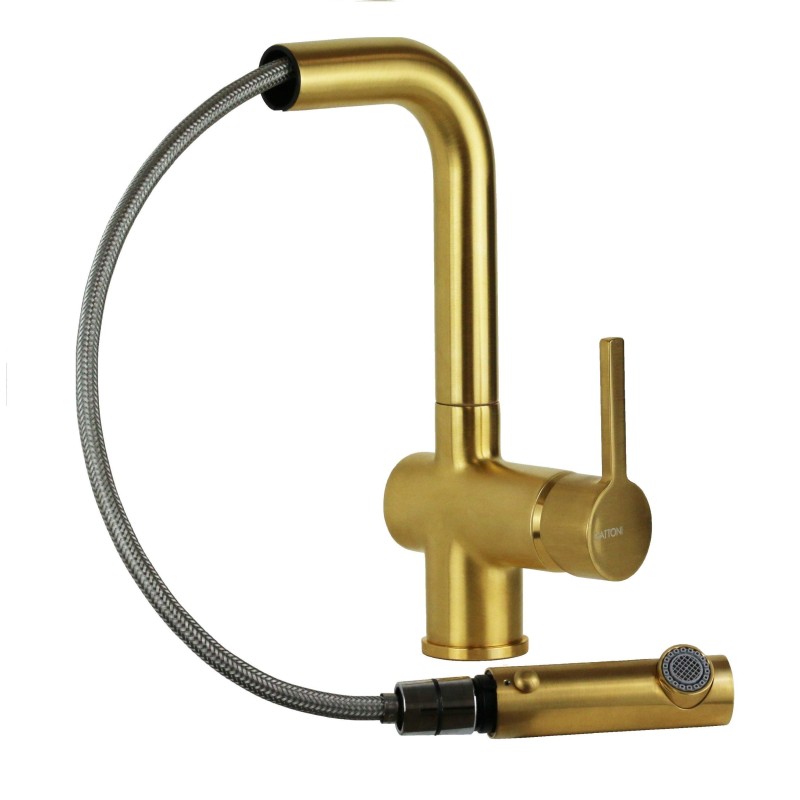 Kitchen taps with shower head Kitchen sink mixer in brushed gold color Gattoni PC0405.SG