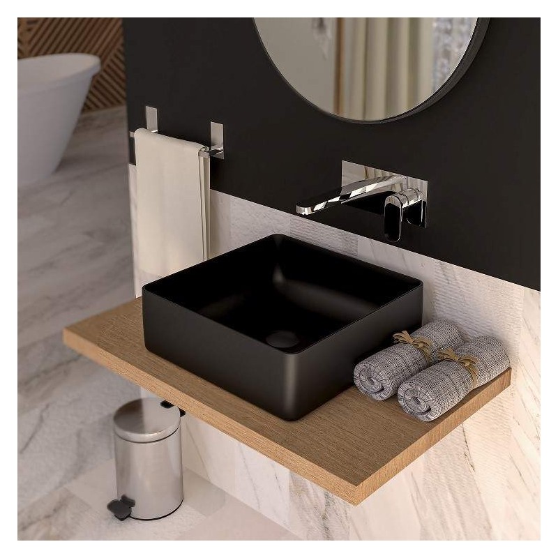 Lavabo à support Lavabo noir mat 416x416 mm avec installation sur plan Ercos Musa BLCERNMUSA0011