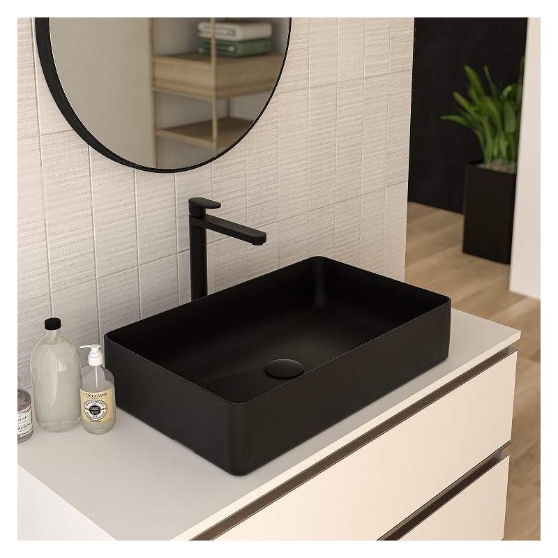 Lavabi da Appoggio Lavabo d'appoggio rettangolare con dimensioni 580x360 mm colore nero opaco Ercos Musa BLCERNMUSA0012